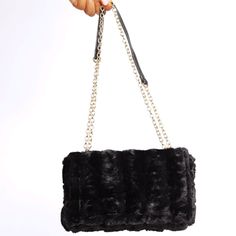 We've Got You're Next Date Bag Covered. This Bag Features A Quilted Faux Fur Detail And Gold Chain Straps. 9.5 X 5.5 X 2.5 Flap And Zipper Closure Interior Pockets Chic Evening Shoulder Bag With Faux Fur Lining, Rectangular Faux Fur Evening Bag, Evening Rectangular Bag With Faux Fur Lining, Black Rectangular Bag With Faux Fur Lining, Black Rectangular Shoulder Bag With Faux Fur Lining, Chic Rectangular Faux Fur Shoulder Bag, Ysl Kate, You're Next, Floral Clutches