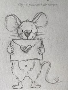 a drawing of a mouse holding a piece of paper