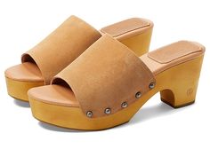 Dingo Beechwood - Women's Shoes : Tan : The Dingo Beechwood Heeled Sandals are made from natural wood that absorbs sweat and allows your feet to move freely. Leather upper. Polyester lining and contoured insole. Slip-on style. Block heel. Open round toe. Wooden outsole. Imported. Measurements: Heel Height: 3 in Weight: 13 oz Platform Height: 1 1 2 in Product measurements were taken using size 9, width B - Medium. Please note that measurements may vary by size. Comfortable Brown Sandals With Wooden Heel, Casual Sandals With Wooden Heel, Tan Woman, Wooden Clogs, Shoe Inspo, Woman Shoes, Heeled Sandals, Beautiful Shoes, Product Reviews