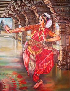 Indian Paintings On Canvas, Bharatanatyam Dancer, Indian Classical Dancer, Bharatanatyam Poses, Dance Of India, Gond Painting, Dancer Painting