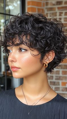 24 Curly Hairstyles for Round Faces: Your Path to Gorgeous Locks Curly And Short Hairstyles, Circle Face Hairstyles Short, Short Haircuts For Mixed Curly Hair, Chic Short Curly Hair, Perm On Pixie Hair, Short Curly Hairstyles Older Women, Curly Hair Very Short, Pixie On Curly Hair, Pixie Haircut For Round Faces Curly