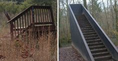 two pictures side by side, one with stairs and the other with a ramp