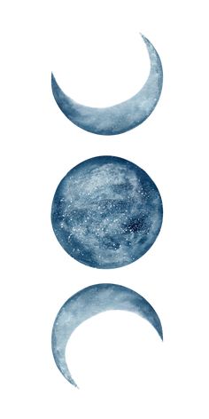 three phases of the moon in blue and white