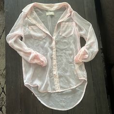 Women’s Abercrombie & Fitch Sheer Button Up Top Size Xs Never Worn Spring Snap Button Blouse For Day Out, Spring Daywear Tops With Snap Buttons, Short Faux Fur Jacket, Leopard Print Jacket, Pink Bodycon Dresses, White Button Down Shirt, Flannel Women, Long Sleeve Flannel, Red Blazer