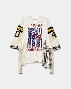 Relaxed Fit Deconstructed Layered Style Dust of Gods Embellishments Layer Style, Edgy Look, Turks And Caicos Islands, Captain America, Shirts Tops, Relaxed Fit, T Shirt, Clothes