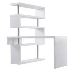 a white book shelf with three shelves on each side