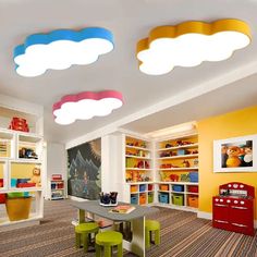 Yellow Cloud Close To Ceiling Led Light Flush Mount In White/3 Colors 19.5/23.5/35.5 Wide / 19.5 Daycare Rooms, Kindergarten Interior, Daycare Decor, Daycare Design, Yellow Cloud, Kindergarten Design, Kids Room Lighting, Church Nursery, Playroom Design