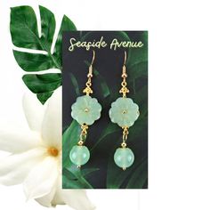 Beautiful floral green jade dangling earrings Hamilton Jewelry, Jade Flower, Dangling Earrings, Green Jade, Pinky Ring, Jade Green, 925 Sterling Silver Jewelry, Base Metal, Real Gold