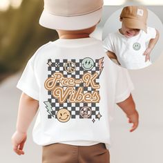 Get 20% OFF on this trendy first grade shirt! This cute and aesthetic shirt features a checkerboard design on the back of the shirt with a vintage font and is perfect for any New first grader looking for a stylish bach to school outfit. It also makes a great gift for your son or daughters first day of school or just everyday casual wear for the classroom. Made from beautifully soft material, this shirt will become a favorite in your wardrobe. It is lightweight and comfortable, ideal for everyday White Graphic Print Shirt For Daycare, Retro White Shirt For School, Retro White School Shirt, Playful White Shirt For School, Playful White School Shirt, Kids First Day Of School, Back To School Vintage, First Day Of School Outfit, Vintage Font