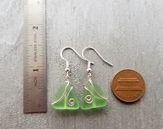 "Aloha! These design shows my love for this beautiful island of Hawaii. This item will be made to order and shipped directly from Hawaii. This is sea glass earrings with silver hooks. This handmade in Hawaii jewelry gift is from cultured sea glass that are specially formed into its shape for jewelry making. Each comes with a gift box with \"handmade by yinahawaii\" stamp and a ribbon wrapped as shown in the 2nd photo, ready to give as gift. I also offer Free gift messaging with the order. Please Green Dangle Jewelry For The Beach, Green Sea Glass Earrings With Ear Wire, Handmade Sea Glass Green Earrings, Handmade Sea Glass Dangle Jewelry, Handmade Dangle Sea Glass Jewelry, Green Sea Glass Earrings For Gift, Green Jewelry With Matching Earrings For The Beach, Green Recycled Glass Earrings For Beach, Nickel Free Sea Glass For Jewelry Making