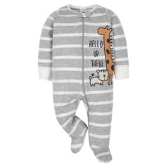 Gerber® Sleep N' Plays are a parents’ best friend! These soft footies are made with cotton, a comfortable fabric that’s perfectly breathable to prevent irritation against baby’s delicate skin. We had this product independently certified with STANDARD 100 by OEKO-TEX® so that you don’t have to worry about harmful substances in your baby’s clothing. They’re appropriate to use as newborn footie pajamas as they’re made to comply with all safe sleep standards. Each Sleep n’ Play features a zipper dow Baby Footie Pajamas, Boy Pajamas, Baby Boy Pajamas, Footie Pajamas, Burts Bees Baby, Baby Sleepers, Gerber Baby, Hudson Baby, Footie Pajama