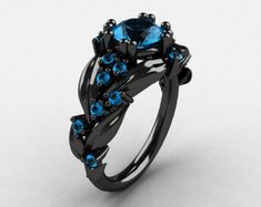 Nature Classic 14K Black Gold 1.0 Ct Emerald by DesignMasters Vine Engagement Ring, Black Hills Gold Jewelry, Black Gold Ring, Black Gold Jewelry, Magical Jewelry, Black Hills Gold, Blue Topaz Stone, Black Hills, Fantasy Jewelry