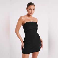 Meshki Mariska Strapless Crepe Mini Dress - Size: M - Color: Black - Brand New With Tags - Has Non-Slip Band At Top Of The Dress Flirty Black Bandeau Strapless Dress, Flirty Black Bandeau Mini Dress, Flirty Black Strapless Backless Dress, Black Strapless Off-shoulder Stretch Dress, Black Strapless Flirty Tube Top, Black Sleeveless Tube Top For Evening, Black Bodycon Tube Top For Date Night, Fitted Black Bandeau Mini Dress, Black Fitted Bandeau Mini Dress