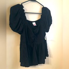 No Boundaries Black Smock Blouse Size Large (11-13) Can Be Worn Off Shoulders Black Smocked Top For Day Out, Casual Black Smocked Tops, Summer Black Blouse With Smocked Back, Black Blouse With Smocked Bodice For Day Out, Casual Black Cotton Smocked Top, Casual Black Smocked Top For Day Out, Casual Black Puff Sleeve Blouse, Black Short Sleeve Smocked Top For Spring, Summer Black Cotton Smocked Top