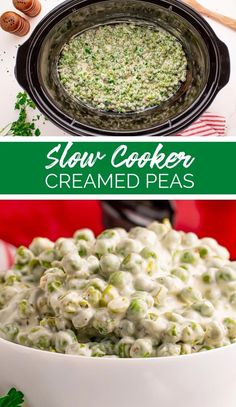 this slow cooker creamed peas recipe is the perfect side dish for any holiday dinner