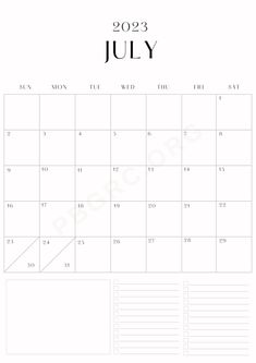 the july 2013 calendar is shown in black and white