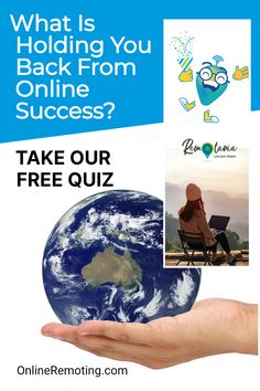 a hand holding a globe with the words, what is holding you back from online success?