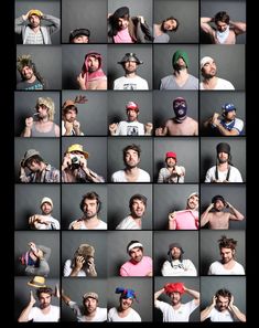 a collage of men with different facial expressions and hair styles, all wearing bandanas