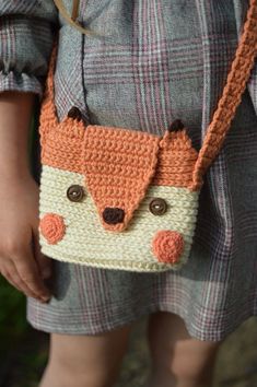 Crochet fox crossbody bag for kids. girl's Purse. toddler bag. animal lover gift Crochet Bunny Bag, Camera Crochet, Fox Purse, Crochet Dragon Pattern, Mini Polaroid, Fox Bag, Fuji Instax, Knit Purse, Kids Purse