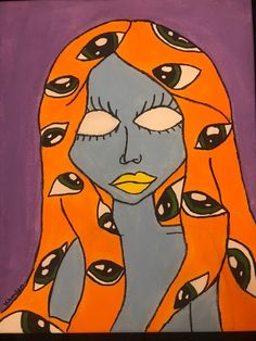 a painting of a woman with orange hair and eyes