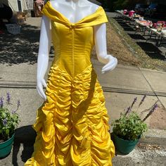 Custom Made By Artist On Etsy For Disney Party. Comes With Hoop Underskirt For Volume (Mannequin Not Wearing Hoop In Pictures). Sizing Equivalent To L/Xl. Yellow Fitted Dress For Costume Party, Fitted Yellow Dress For Costume Party, Yellow Spring Dress For Costume Party, Yellow Dresses For Spring Costume Party, Belle Dress, Disney Party, The Beast, Gold Yellow, Beauty And The Beast