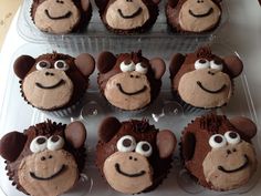 cupcakes with chocolate frosting decorated like monkeys