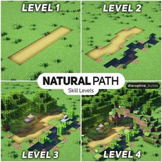 the steps to build a natural path in minecraft, including level 1 and 2