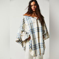 Nwt Free People Woodstock Brushed Plaid Poncho One Size Brand New No Flaws No Staining The Brown In The Coat Is Part Of The Detail As It’s Called The Paint Wash Tag Loose, But That’s On The Inside And Doesn’t Make Her Break The Entire Design Retails For 168 Perfect For Fall And Winter Details Style No.79112165;Color Code: Perfect In Plaid, This Classic Poncho Is The Perfect Layering Staple. Fit: Shapeless, Oversized Silhouette Features: Exaggerated Folded Collar, Three-Quarter Zip Design, Plaid Free People Kimono, Free People Velvet, Plaid Poncho, Cape Jacket, Zip Design, Free People Jacket, Poncho Cape, Poncho Sweater, Cream Sweater