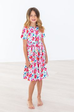 Neon Floral S/S Pocket Twirl Dress-Mila & Rose ® Dress For School, Mila Rose, Girls Dress Outfits, Toddler Flower Girl Dresses, Infant Flower Girl Dress, Tea Party Dress, Modesty Fashion, Baby Christmas Outfit