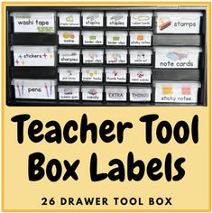 the teacher tool box labels are organized and ready to be used in this classroom project