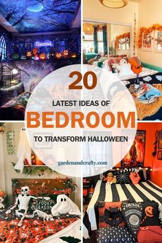 bedroom decorated for halloween with lots of decorations