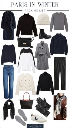 How To Pack For Paris In Winter | LaVieOnGrand Paris Lookbook Winter, Germany Winter Outfits Capsule Wardrobe, Paris Outfits Winter Casual, London Travel Winter Capsule Wardrobe, Italy Winter Packing List, What To Pack For Paris In Winter, Europe Travel Outfits Winter Carry On, Winter Packing Capsule, 4 Day Packing List Winter