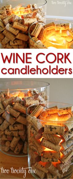 wine cork candle holders with candles in them