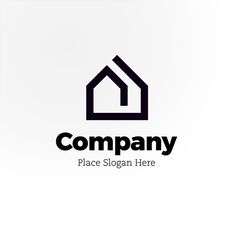 a house logo on a white background with black and gray letters that read company place slogan here