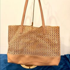 Light Tan Vegan Leather Tote. Come With A Matching Pouch Attached Inside. This Has Never Been Used And Is Still Brand New With Tags. 16x12.5x3 Inches Casual Shopping Bags With Gold-tone Hardware, Tan Shoulder Bag With Braided Handles For Shopping, Natural Everyday Bags With Gold-tone Hardware, Spring Bags With Braided Handles For Errands, Natural Bags With Gold-tone Hardware For Daily Use, Casual Bags With Gold-tone Hardware For Errands, Tan Clutch Bag For Everyday Use, Natural Bags With Gold-tone Hardware For Shopping, Natural Color Bags With Gold-tone Hardware For Shopping