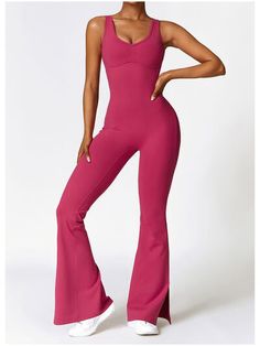 Features: Basic style Stretch: Highly stretchy Material composition: 87% nylon, 13% elastane Care instructions: Machine wash or professionally dry clean. Imported Product measurements: S：front length 54.6 in, waist 20.7 in, bust 26.5 in, hip 32 inM：front length 55.4 in, waist 22.2 in, bust 28.1 in, hip 33.5 inL：front length 56.2 in, waist 23.8 in, bust 29.6 in, hip 35.1 inXL：front length 56.9 in, waist 25.4 in, bust 31.2 in, hip 36.7 in Yoga Jumpsuit, Flare Jumpsuit, Maternity Swimwear, Loungewear Sets, Formal Evening Dresses, Basic Style, Wide Straps, Denim Top, Stretchy Material