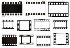 various film strip frames with black and white background