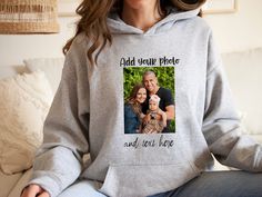 "Personalized Photo With Text Hoodie, Custom Family Photo Hoodie, Custom Friend Picture Hoodie, Birthday Photo Hoodie, Custom Photo Tee Create cherished memories with our Personalized Photo with Text Hoodie. This custom hoodie allows you to showcase your favorite family photo or a special moment with friends, accompanied by personalized text. It's the perfect gift for birthdays, anniversaries, or any occasion that calls for a heartfelt and unique present.   Hi! Welcome to✨Northstar Sweatshirt &Hoodies✨ ✨As the weather gets colder, you want clothes that keep you and your body warm. Here, Northstar Sweatshirt &Hoodies is ready to keep you warm with its unique designs. These soft and cotton sweatshirts and hoodies can be combined with anything.✨ ✨Product Features✨ 👉Medium-heavy fabric (8.0 o Hooded Letter Print Sweatshirt For Birthday, Hooded Sweatshirt With Letter Print For Birthday, Long Sleeve Hoodie With Letter Print For Birthday, Birthday Long Sleeve Hoodie With Letter Print, Birthday Letter Print Long Sleeve Hoodie, Customizable Hooded Hoodie For Gift, Customizable Hooded Hoodie As Gift, Winter Birthday Hoodie With Letter Print, Custom Print Long Sleeve Hoodie For Winter