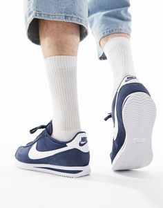 Nike Cortez TXT sneakers in navy and white | ASOS Classic Navy High-top Sneakers, Classic Navy Sneakers For Streetwear, Navy Mid-top Sporty Sneakers, Navy Lace-up Sneakers For Jogging, Navy Sneakers For Jogging, Navy Casual Low-top Running Shoes, Navy Casual Sneakers For Jogging, Casual Navy Low-top Running Shoes, Navy Low-top Casual Running Shoes