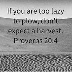 a black and white photo with the words if you are too lazy to plow, don't expect a harvest provers 20 4