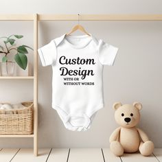 All our baby bodysuits and toddler T Shirts are made using Gerber brand. ONESIES® Brand trademark is owned by Gerber Childrenswear LLC Custom Text and/or design Please use the personalization box and include as much information as you can, so we can get the perfect design made for your shirt. ALL ORDERS WILL BE SENT A PROOF THROUGH ESTY MESSAGE, YOU WILL HAVE 2 DAYS TO RESPOND TO THE PROOF TO MAKE CHANGES. IF WE DO NOT GET A RESPONSE WITH IN THOSE 2 DAYS YOUR ORDER WILL BE PROCESSED AS PER THE I White Short Sleeve Bodysuit As A Gift, White Short Sleeve Bodysuit As Gift, Personalized White Bodysuit For Gift, Customizable Family Matching Onesie For Birthday, White Personalized Bodysuit For First Birthday, White Letter Print Bodysuit As Gift, Personalized White Bodysuit For First Birthday, Customizable Cotton Onesie For First Birthday, Customizable Fitted Short Sleeve Bodysuit