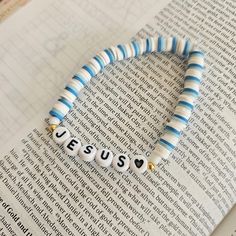 JESUS IS LORD️ This bracelet is super cute and great for any season recommended not to be wore in pools or showers for tarnishing!! Jesus loves you️ Trendy Personalized Blue Stretch Bracelet, Personalized Trendy Blue Stretch Bracelet, Personalized White Jewelry For Vacation, Cute Adjustable Blue Bracelets, Trendy Blue Stretch Bracelet For Vacation, Cute Adjustable Blue Stretch Bracelet, Personalized White Bracelets For Beach, Cute Blue Beaded Bracelets For Everyday, Cute Blue Adjustable Bracelets