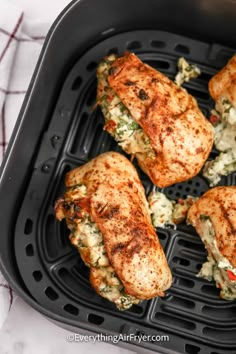 This easy recipe for Air Fryer Stuffed Chicken Breasts is a cinch to make. No need to be intimidated by making stuffed boneless, skinless chicken breast! The air fryer makes it a cinch. Make an easy filling from fresh or frozen spinach, garlic, cream cheese, parmesan, and sundried tomatoes for classic appeal. Make ahead and then reheat in the air fryer for a quick and tasty hot lunch or gourmet-style sandwich. #airfryerstuffedchickenbreasts #everythingairfryer #withcreamcheese #boneless Stuffed Chicken Air Fryer, Air Fryer Stuffed Chicken Breast, Chicken Breast Recipes Air Fryer, Air Fryer Stuffed Chicken, Garlic Cream Cheese, Stuffed Chicken Recipe, Air Fryer Recipes Chicken Breast, Recipe For Air Fryer, Recipes Chicken Breast