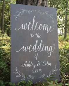 a welcome sign for the newly married couple