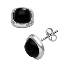 Look classically chic with these sterling silver onyx stud earrings. Square onyx cabochons offer bold elegance. Sterling silver construction promises lasting shine. Post backings ensure a secure fit. Details:  3/8-in. diameter Pierced Sterling silver  Size: One Size. Color: Black. Gender: female. Age Group: adult. Onyx Earrings Studs, Earrings Square, Black Stud Earrings, Black Onyx Earrings, Black Stud, Ear Cuff Earings, Onyx Earrings, Cabochon Jewelry, Onyx Bead