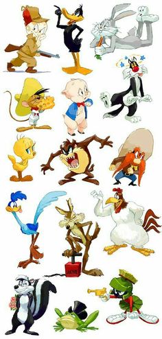 many different cartoon characters are depicted in this image