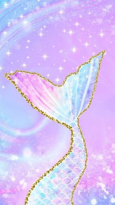 a mermaid tail with gold glitters on it and stars in the sky behind it