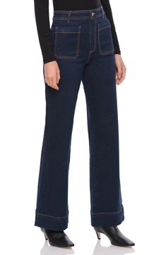 Prominent patch pockets capture trend-right style for dark-rinsed jeans finished with widened legs. 31" inseam; 23" leg opening; 12" front rise; 15 1/2" back rise Zip fly with button closure Front patch pockets; back patch pockets 99% cotton, 1% elastane Machine wash, tumble dry Imported High Waist Wide Leg Jeans, Back Patch, Wide Leg Jeans, Patch Pocket, Leg Jeans, High Waist, Wide Leg, Nordstrom, High Waisted