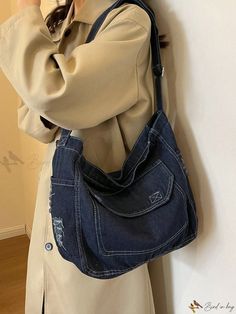 Bird in Bag - Womens Denim Shoulder Bag: Casual, Elegant Design with Versatile Pockets in Pure Color Diesel Bag, Denim Shoulder Bag, Denim Shoulder Bags, Denim Tote Bags, Denim Tote, Womens Crossbody Bag, Women Trends, Handbags For Men, Casual Girl