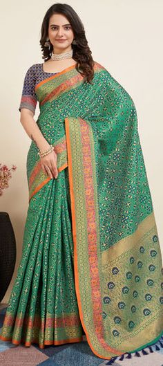 Green color Saree in Art Silk fabric with Weaving work Green Saree Fabric With Zari Weaving, Green Fabric With Zari Weaving For Festivals, Green Art Silk Fabric For Festivals, Green Art Silk Fabric With Zari Weaving, Green Fabric With Printed Motifs, Green Art Silk Saree Fabric, Green Fabric With Motifs In Traditional Drape, Green Fabric With Printed Motifs For Festivals, Green Color Saree